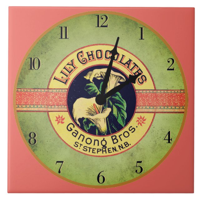 Art nouveau chocolate clock ceramic tile (Front)