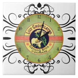 Art nouveau chocolate clock ceramic tile