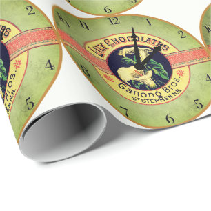 Art nouveau chocolate co advertisement clock wrapping paper