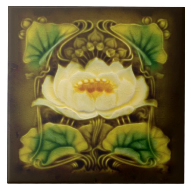 Art Nouveau Chocolate Marsden Majolica Floral Tile (Front)