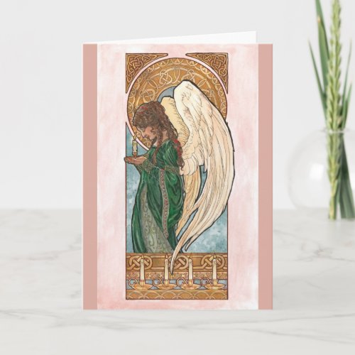 Art Nouveau Christmas Angel with Candle Holiday Card