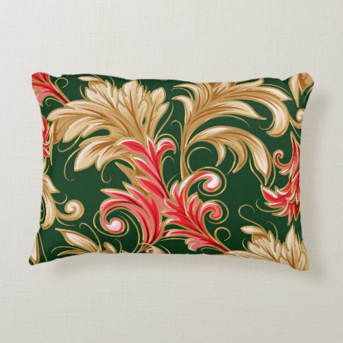 Art Nouveau Christmas Leaves  Green   Accent Pillow