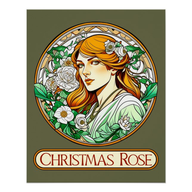 Art Nouveau Christmas Rose Woman Poster (Front)