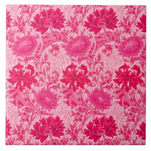 Art Nouveau Chrysanthemums Fuchsia Pink  Ceramic Tile