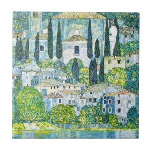 Art Nouveau Church in Cassone by Gustav Klimt Ceramic Tile