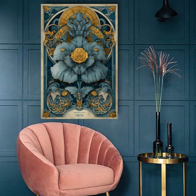 Art Nouveau Circus Poster in Blue and Yellow (Creator Uploaded)