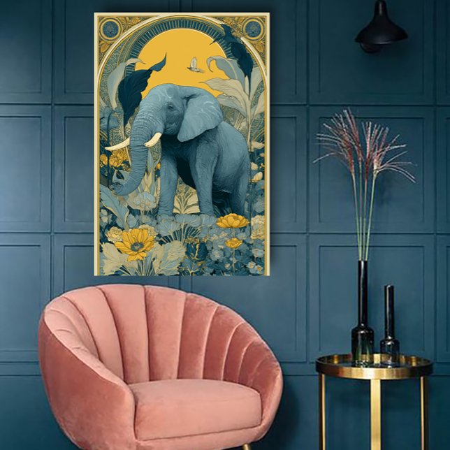 Art Nouveau Circus Poster in Blue and Yellow (Creator Uploaded)