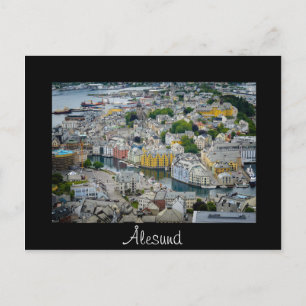Art Nouveau city Alesund black text postcard