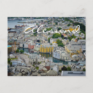 Art Nouveau city Alesund, Norway text postcard