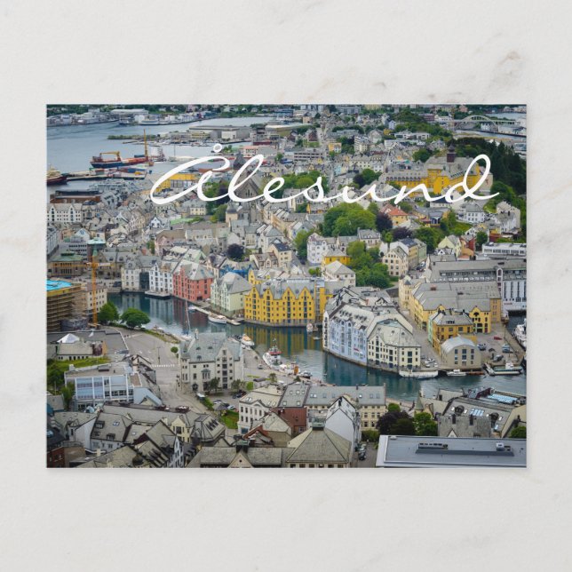 Art Nouveau city Alesund, Norway text postcard (Front)