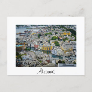 Art Nouveau city Alesund white text postcard