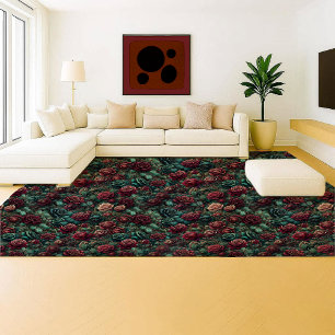 Art Nouveau Climbing Rose Teal Gold Area Rug