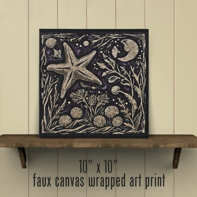 Art Nouveau Coastal Underwater Starfish Coral Faux Canvas Print (Creator Uploaded)
