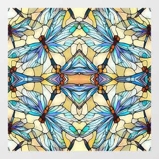 Art Nouveau Colorful Dragonfly Faux Stained Glass Window Cling