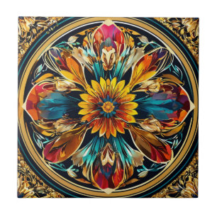 Art Nouveau Colorful Floral Ceramic Tile