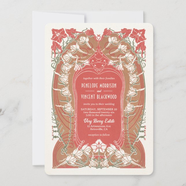 Art Nouveau Columbine Delicacy Wedding Invitation (Front)