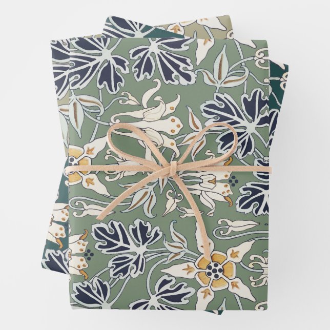 art nouveau columbine flower pattern. wrapping paper sheets (In situ)