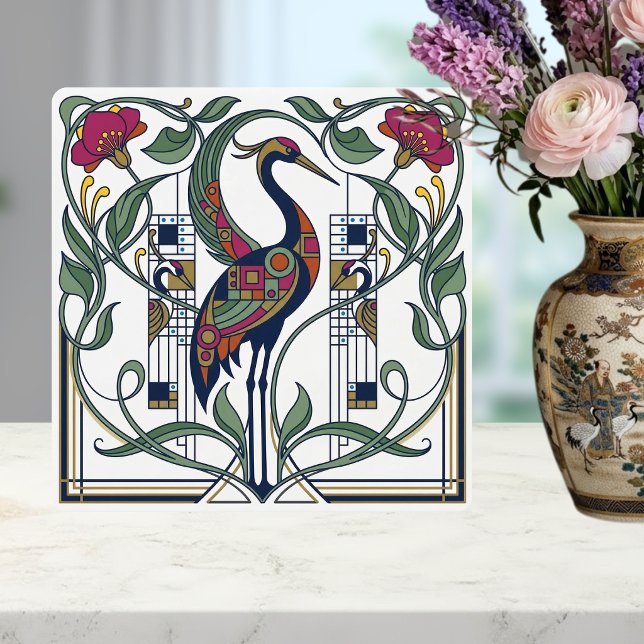 Art Nouveau Crane Floral Geometric Pattern Ceramic Tile (Creator Uploaded)