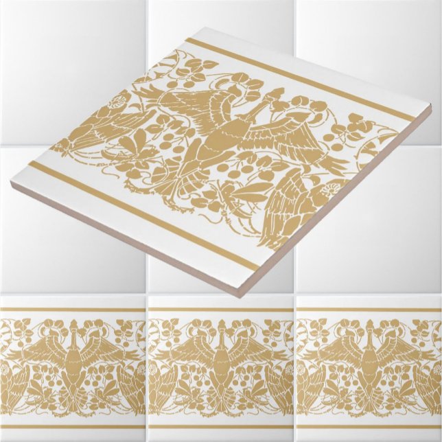 Art Nouveau Crane & Owls Frieze Pattern Ceramic Tile (Creator Uploaded)