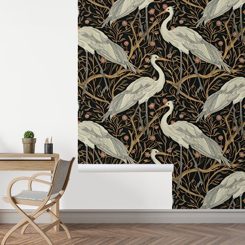 Art Nouveau Cranes Wallpaper