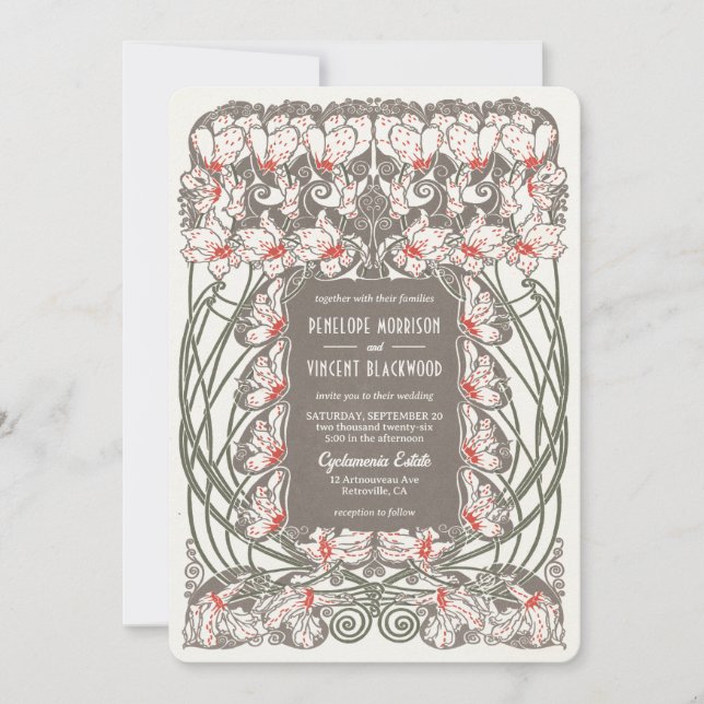 Art Nouveau Cyclamen Elegance Wedding Invitation (Front)
