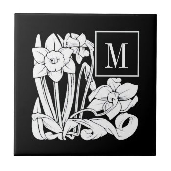 Art Nouveau Daffodil Monogram Ceramic Tile by debinSC at Zazzle