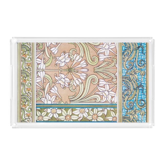 Art nouveau daffodil Verneui textile floral art Acrylic Tray (Front)