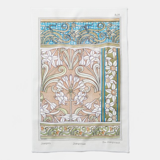 Art nouveau daffodil Verneui textile floral art Kitchen Towel (Vertical)