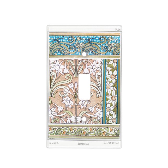 Art nouveau daffodil Verneui textile floral art Light Switch Cover (Front)