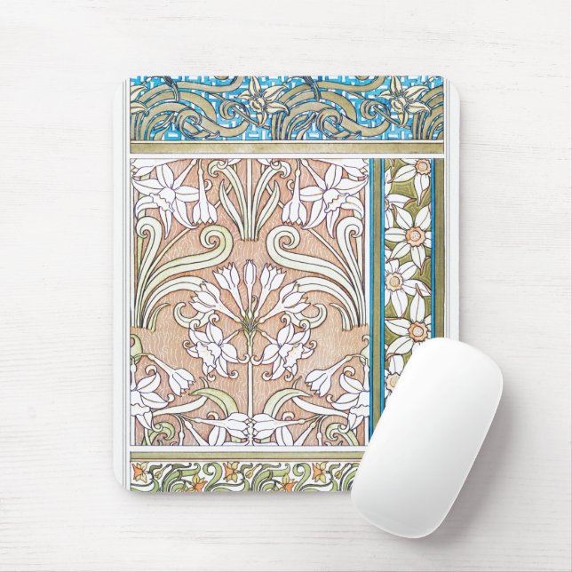 Art nouveau daffodil Verneui textile floral art Mouse Pad (With Mouse)