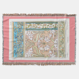 Art nouveau daffodil Verneui textile floral art Throw Blanket