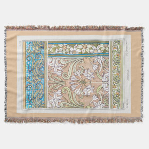 Art nouveau daffodil Verneui textile floral art Throw Blanket