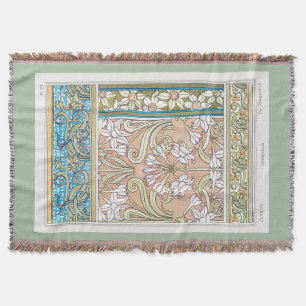 Art nouveau daffodil Verneui textile floral art Throw Blanket