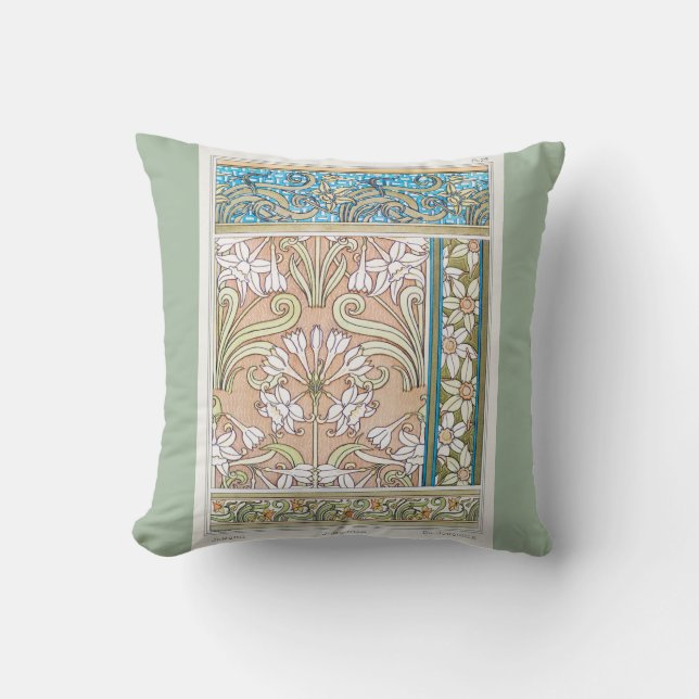 Art nouveau daffodil Verneui textile floral art Throw Pillow (Front)