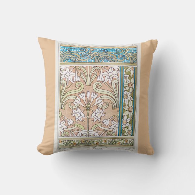 Art nouveau daffodil Verneui textile floral art Throw Pillow (Front)