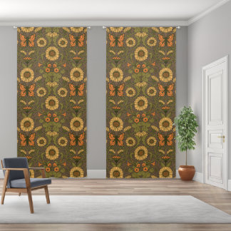 Art Nouveau daisies in blue and yellow Blackout Curtains