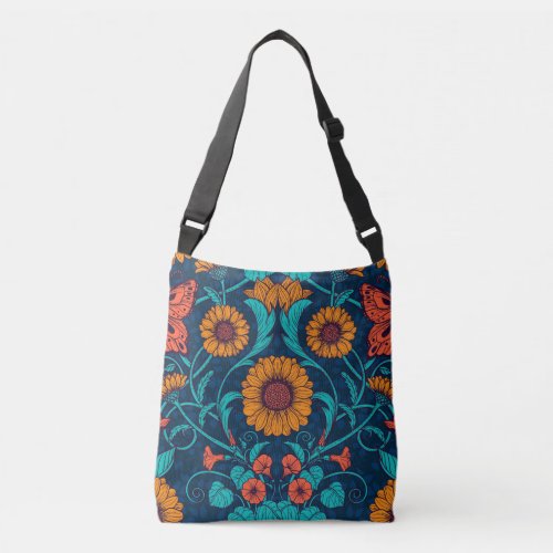 Art Nouveau daisies in blue and yellow Crossbody Bag