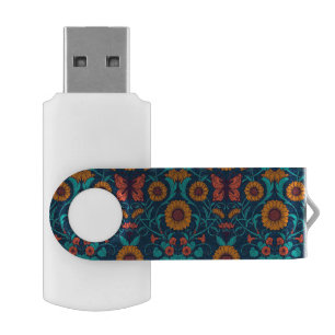 Art Nouveau daisies in blue and yellow Flash Drive