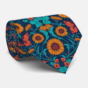 Art Nouveau daisies in blue and yellow Neck Tie