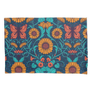 Art Nouveau daisies in blue and yellow Pillow Case