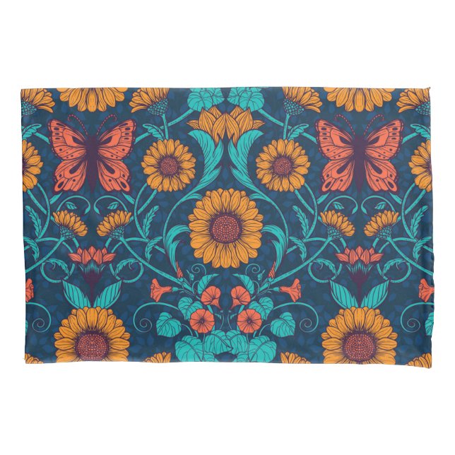 Art Nouveau daisies in blue and yellow Pillow Case (Front)
