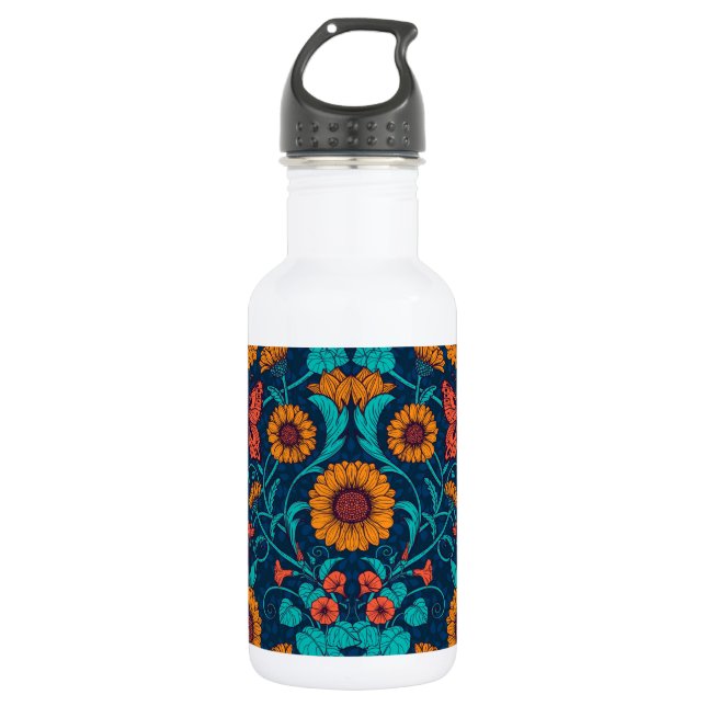 Art Nouveau daisies in blue and yellow Stainless Steel Water Bottle (Front)