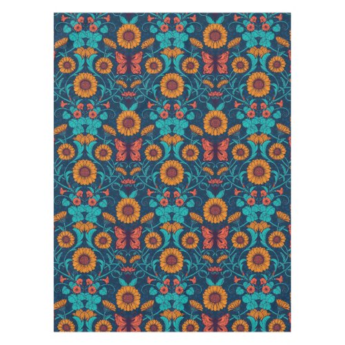 Art Nouveau daisies in blue and yellow Tablecloth