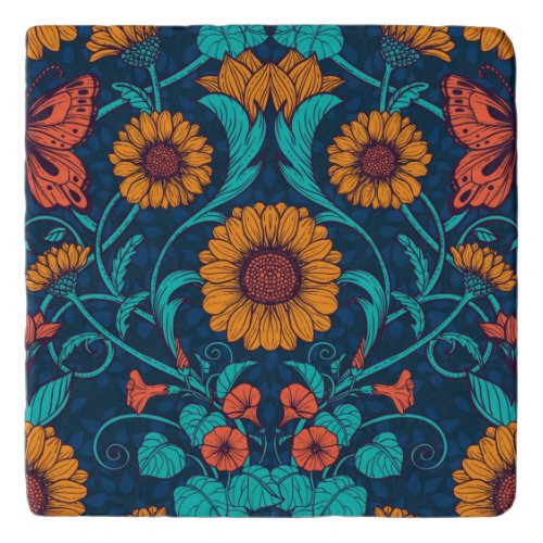 Art Nouveau daisies in blue and yellow Trivet
