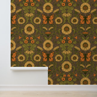 Art Nouveau daisies in blue and yellow Wallpaper
