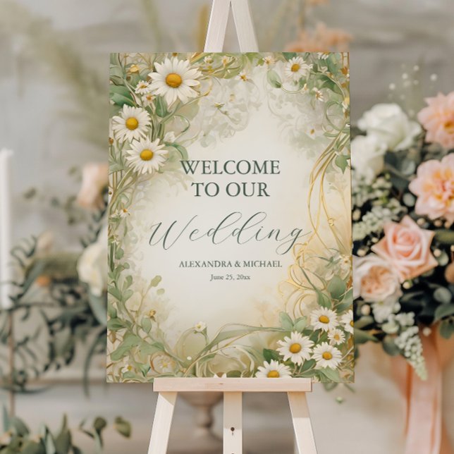 Art Nouveau Daisies Ivory Green Wedding Foam Board (Creator Uploaded)