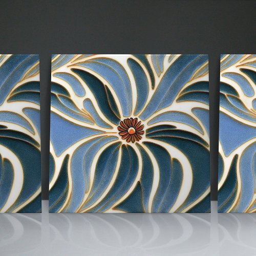 Art Nouveau Daisies Seamless cobalt blue florals Ceramic Tile