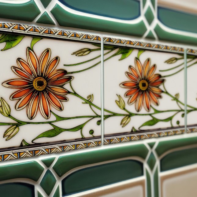 Art Nouveau Daisies Seamless florals Ceramic Tile (Creator Uploaded)