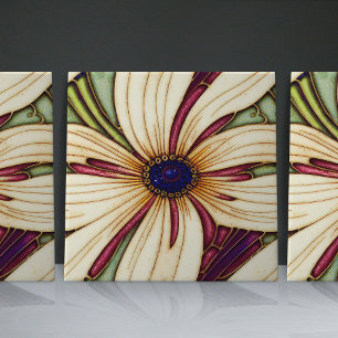 Art Nouveau Daisies Seamless purple green florals Ceramic Tile