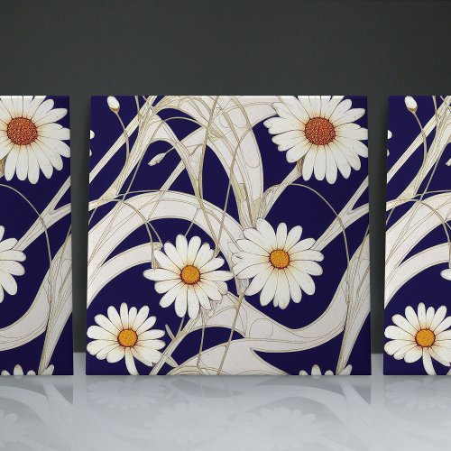 Art Nouveau Daisies Seamless white blue florals Ceramic Tile